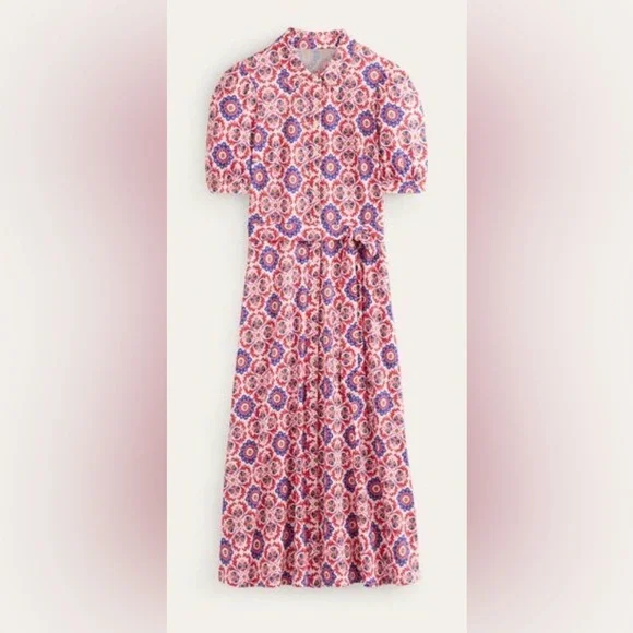 Boden, Libby, Bold Colorful Printed Tie-Waist Midi Dress - Picture 4 of 16